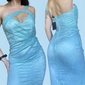 BUY 1 • GET 1 FREE  Michael Costello x Revolve Dress – Blue Lace One-Shoulder